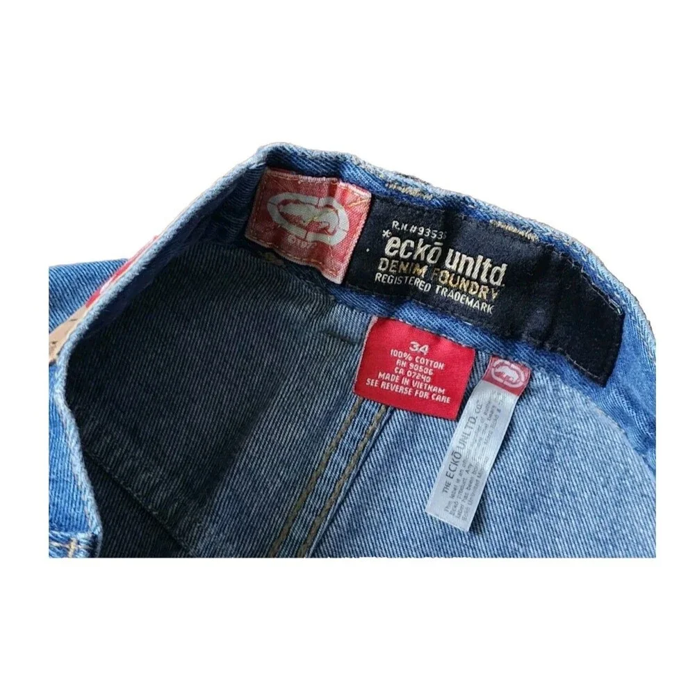 Ecko Shorts Men 34 Jorts Denim Jean Distressed 5 Pocket Streetwear Hip Hop Cargo